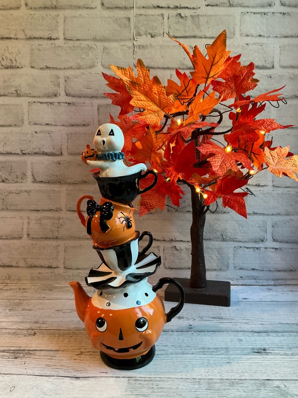 GHOULISH 12.5 Stacked Teapot Set with Ghost Halloween Decor